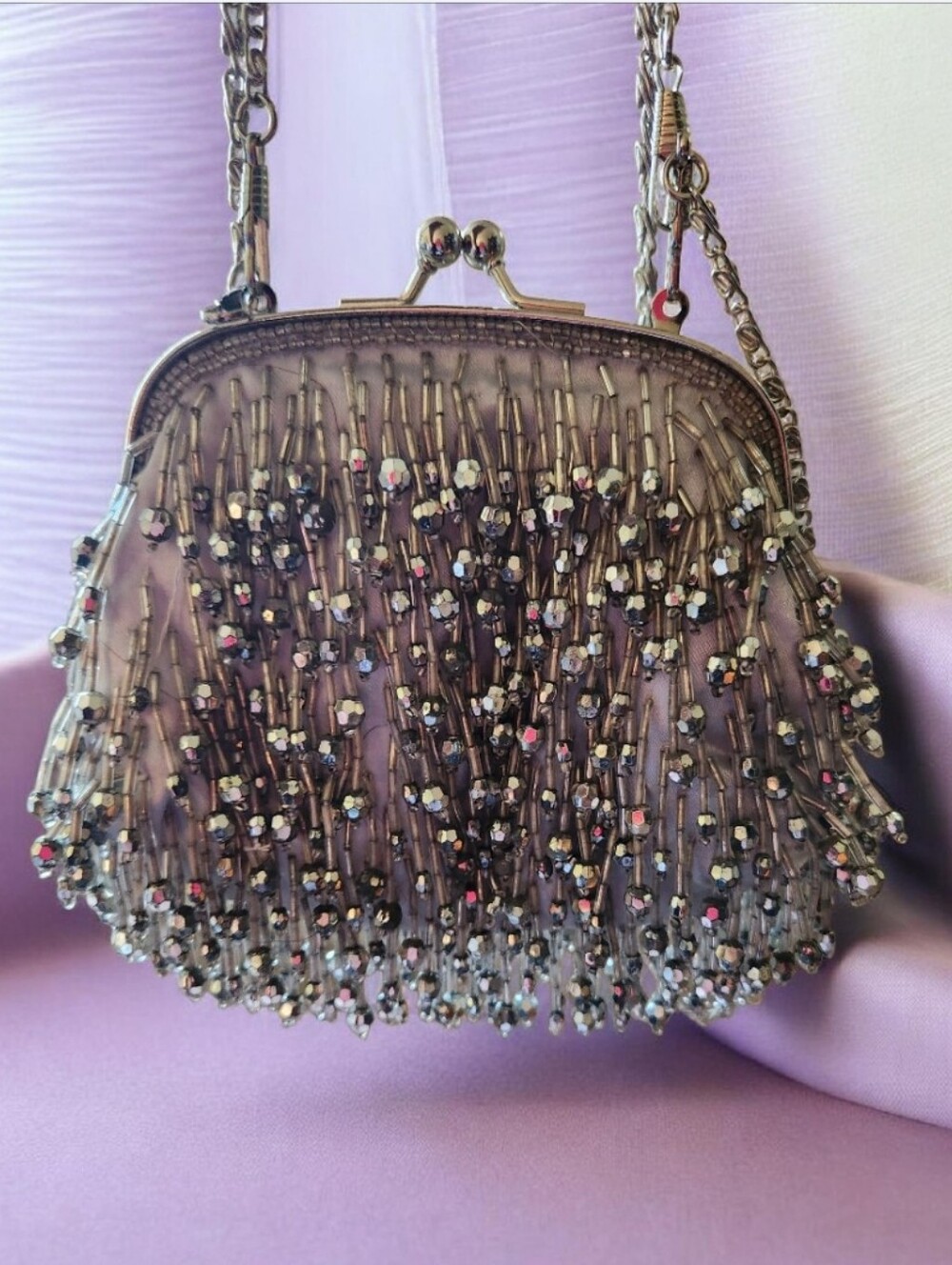 Beaded Lavender Evening Bag with Chain Strap
